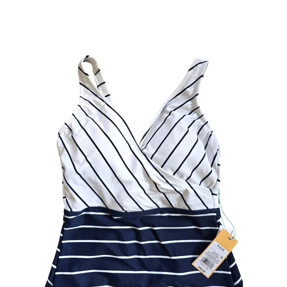Kona Sol Striped One Piece Swimsuit in Navy and White Size S NWT